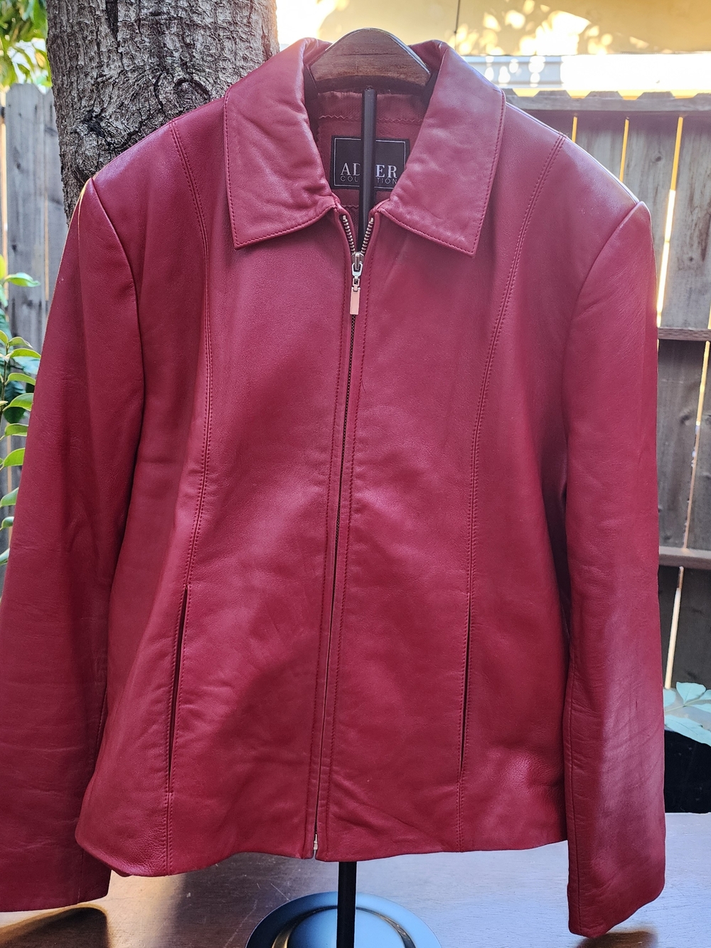 Adler Collection Red Leather Jacket Full Zip Collared Classic Fitted Coat XL